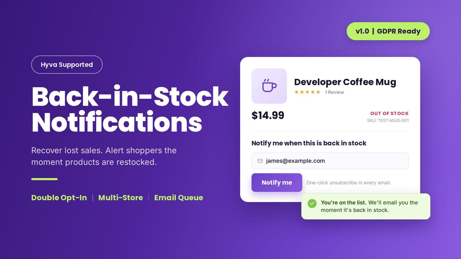 Back In Stock Notification preview